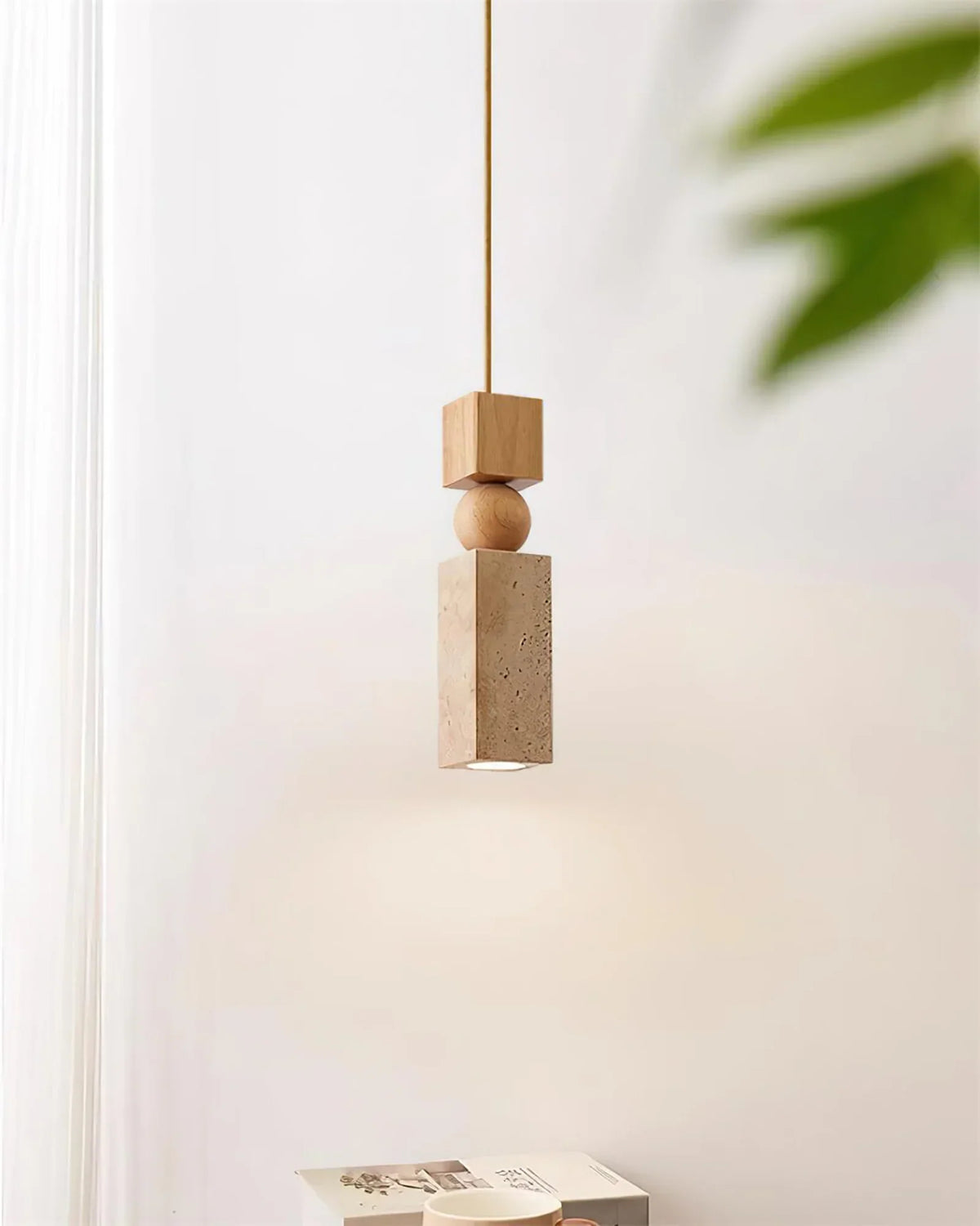 Cylindrical Travertine Fables Pendant Lamp – Travertine detail 4