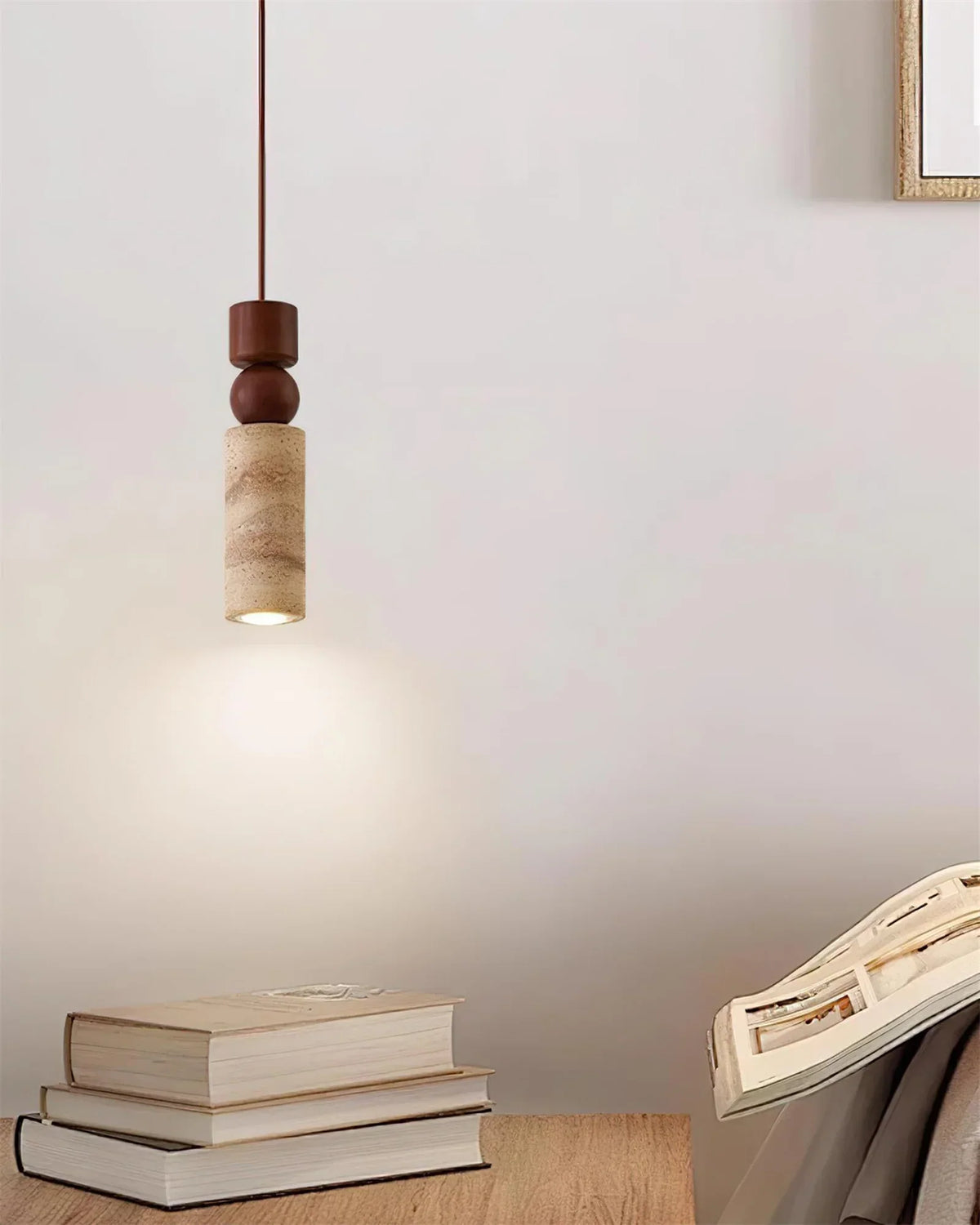 Cylindrical Travertine Fables Pendant Lamp – Travertine detail 6