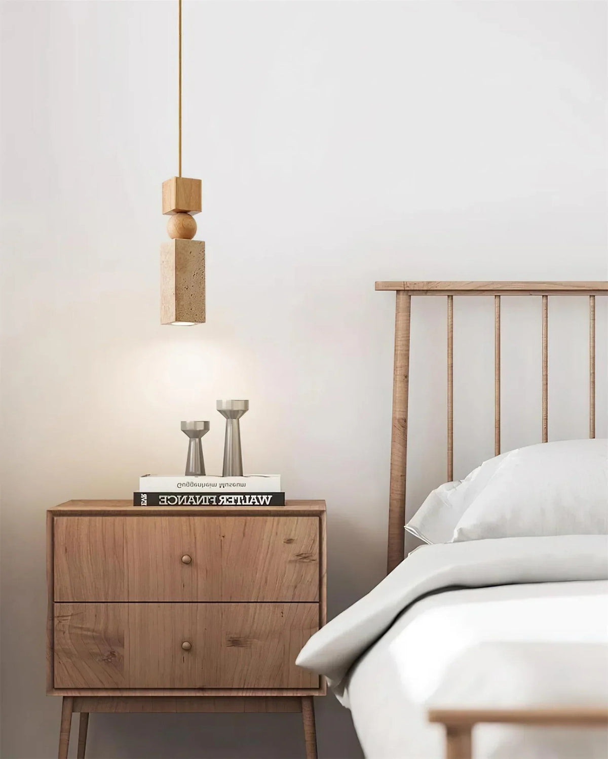 Cylindrical Travertine Fables Pendant Lamp – Travertine detail 5