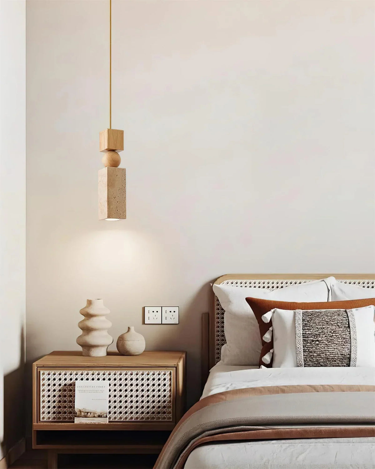 Cylindrical Travertine Fables Pendant Lamp – Travertine detail 7