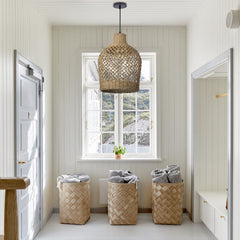 Bohemian style Straw rope hollow pendant light