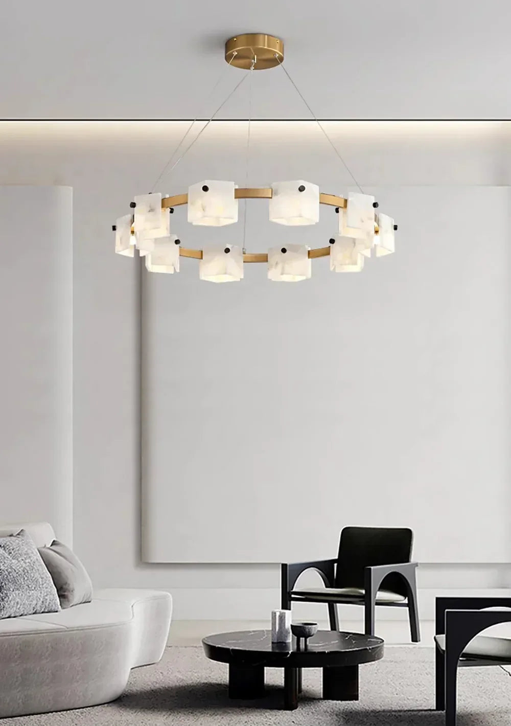 Diamond Shaped Alabaster Ring Chandelier – Alabaster detail 9