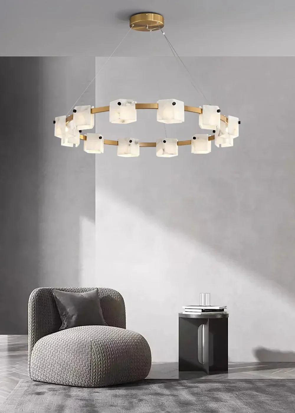 Diamond Shaped Alabaster Ring Chandelier – Alabaster detail 13