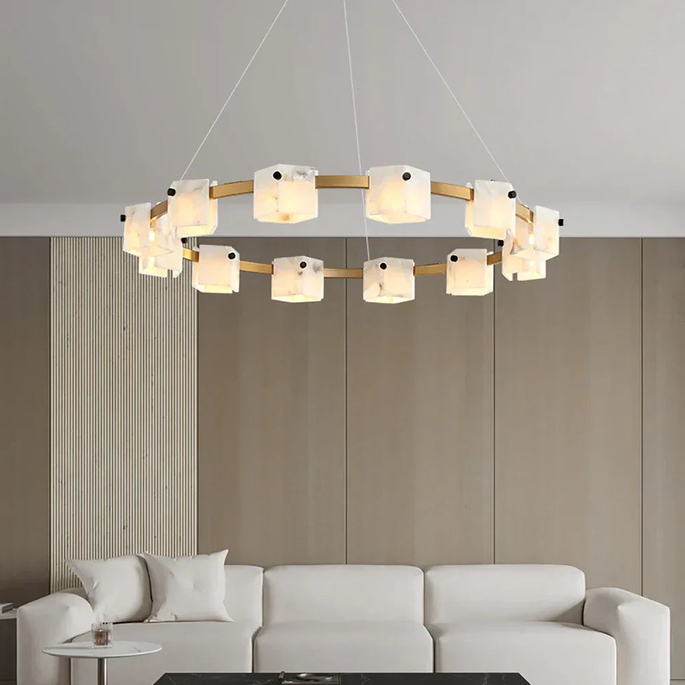 Diamond Shaped Alabaster Ring Chandelier – Alabaster detail 5
