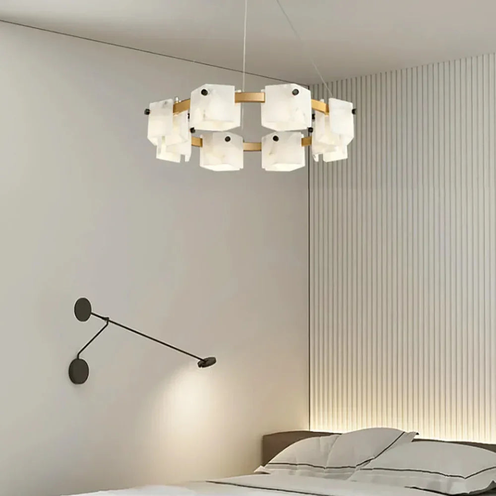 Diamond Shaped Alabaster Ring Chandelier – Alabaster detail 8