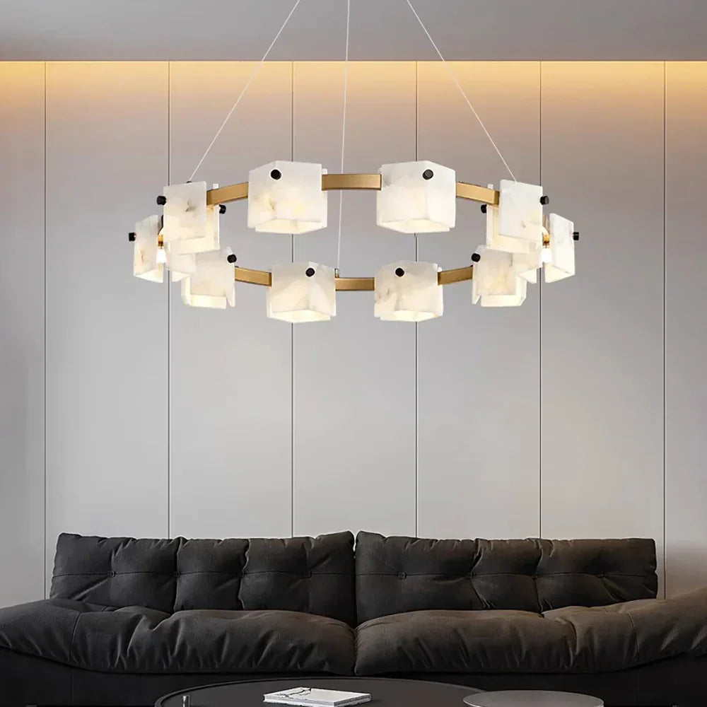 Diamond Shaped Alabaster Ring Chandelier – Alabaster detail 3