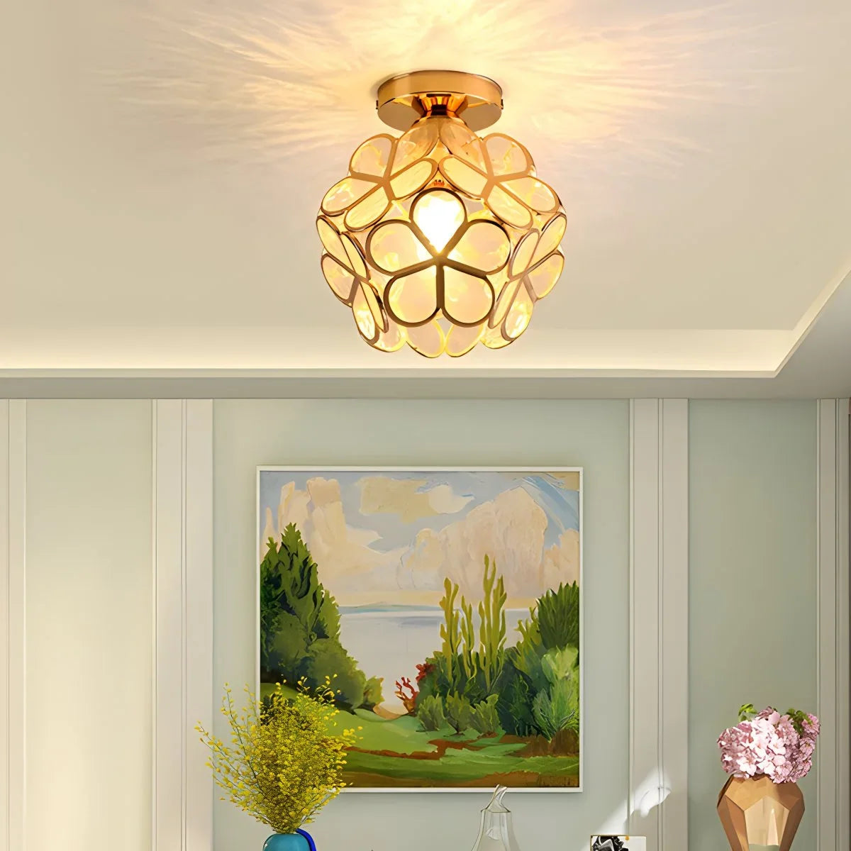 European Style Copper Glass Ceiling Lamp-E – Glass detail 7