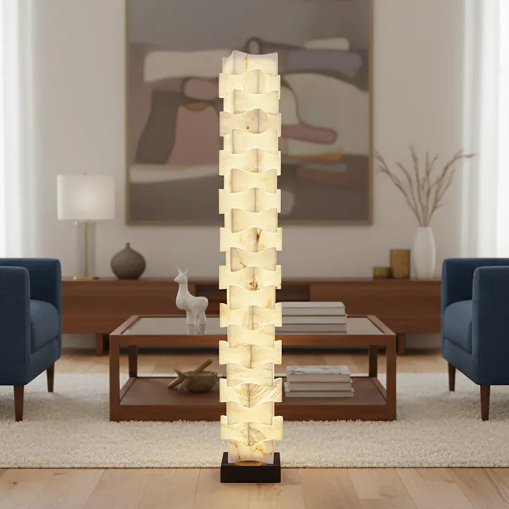 Stacked Alabaster Squares Floor Lamp – Alabaster detail 5
