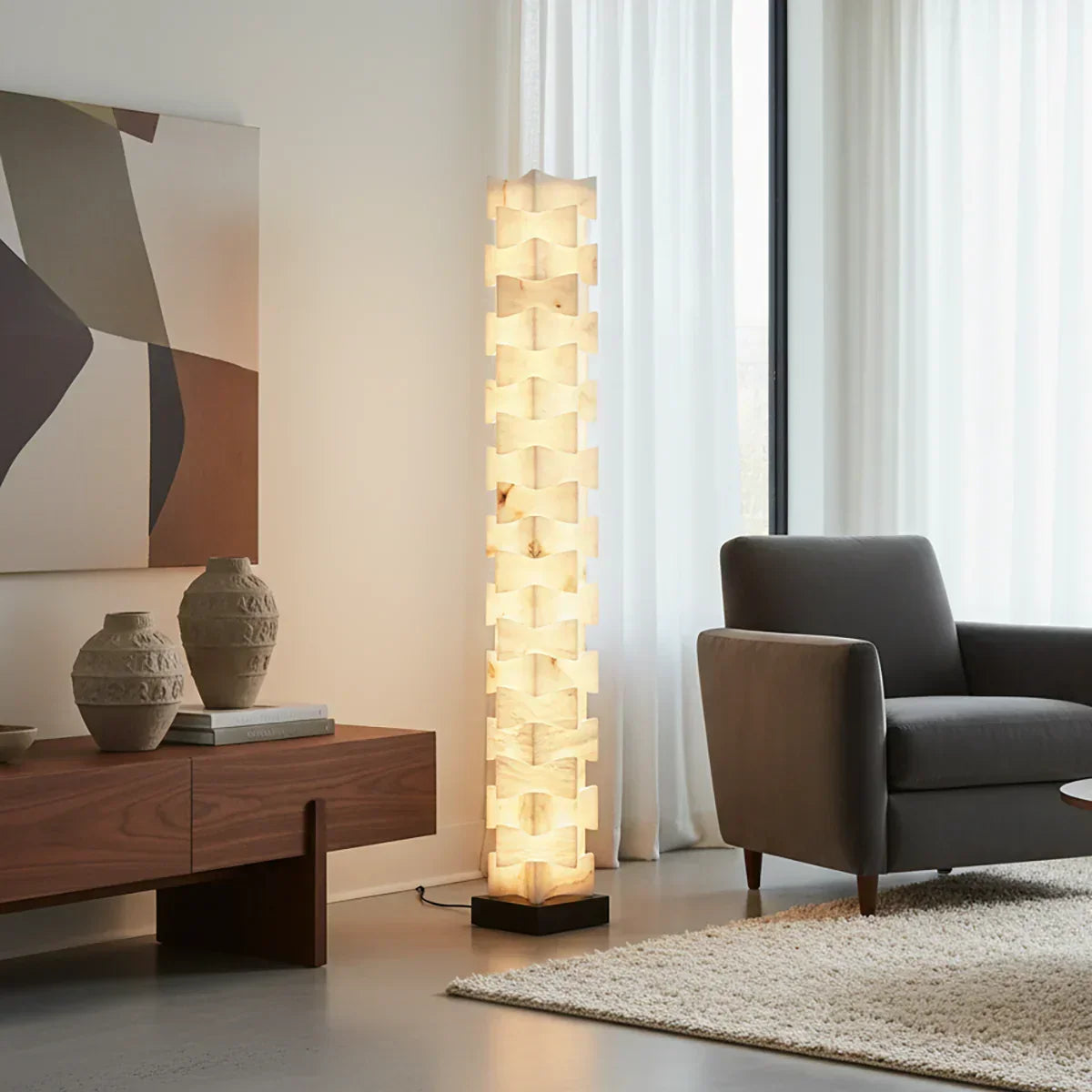 Stacked Alabaster Squares Floor Lamp – Alabaster detail 2