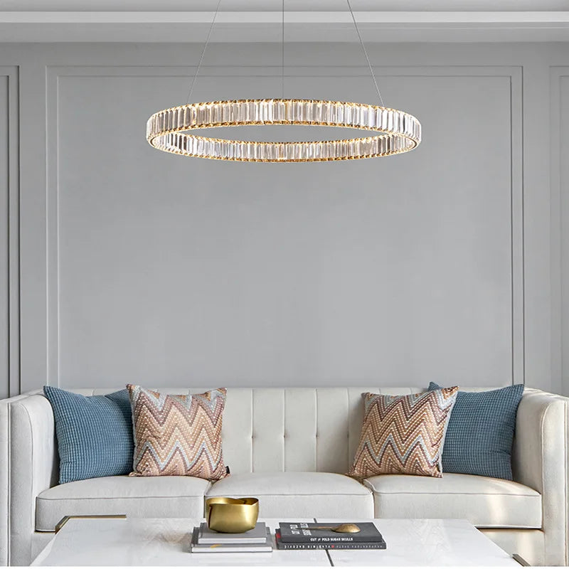 LED Pendant Light Crystal Round Living Room Bedroom Ring