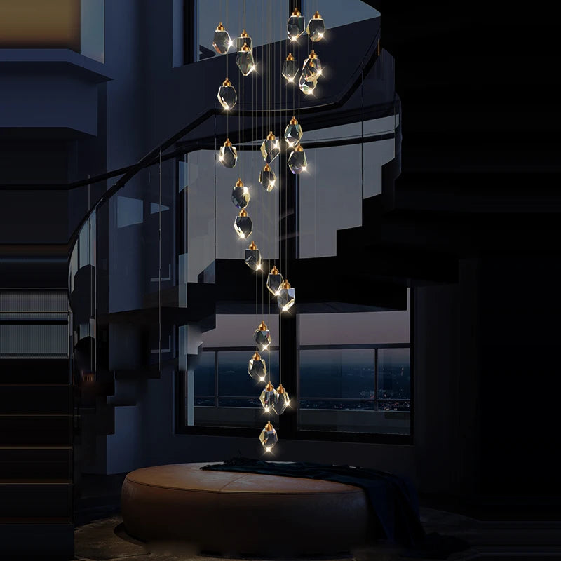LED Copper Crystal Stone Golden Pendant Lamp Light