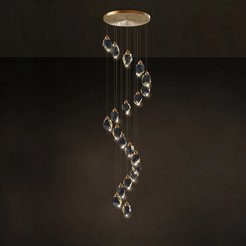 LED Copper Crystal Stone Golden Pendant Lamp Light
