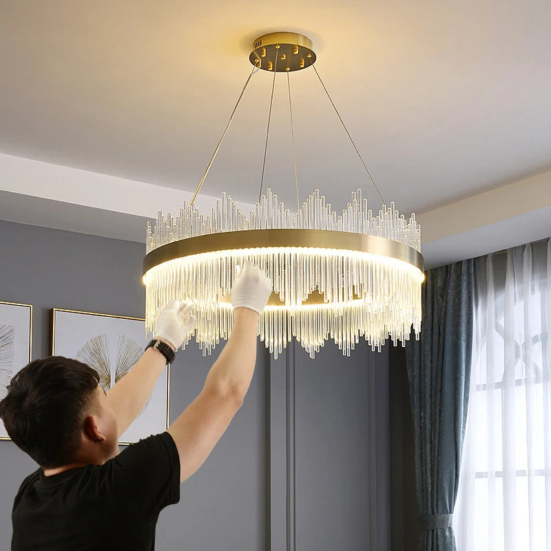 Art Glass Gold Round Oval Chandeliers