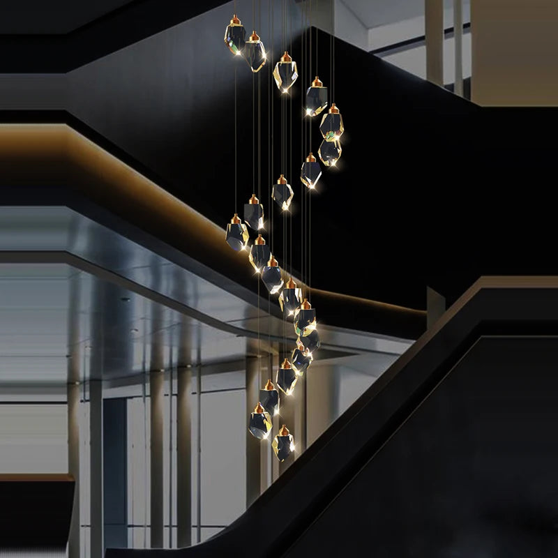 LED Copper Crystal Stone Golden Pendant Lamp Light