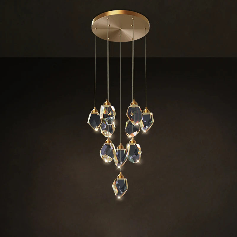 LED Copper Crystal Stone Golden Pendant Lamp Light