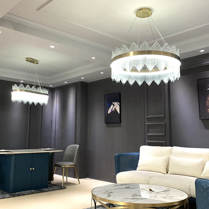 Art Glass Gold Round Oval Chandeliers
