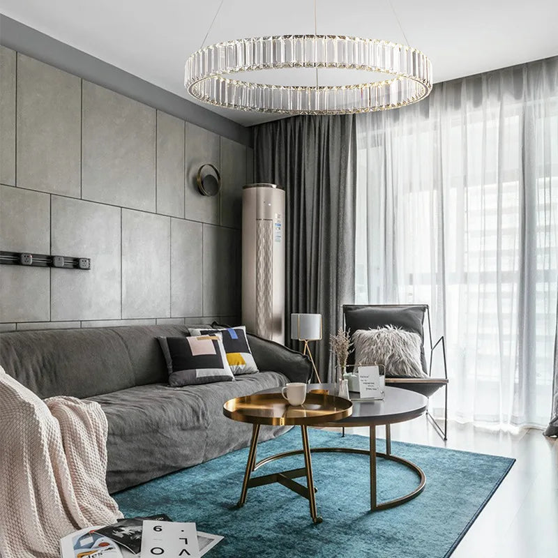 LED Pendant Light Crystal Round Living Room Bedroom Ring