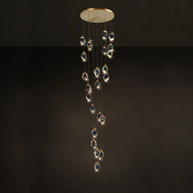 LED Copper Crystal Stone Golden Pendant Lamp Light