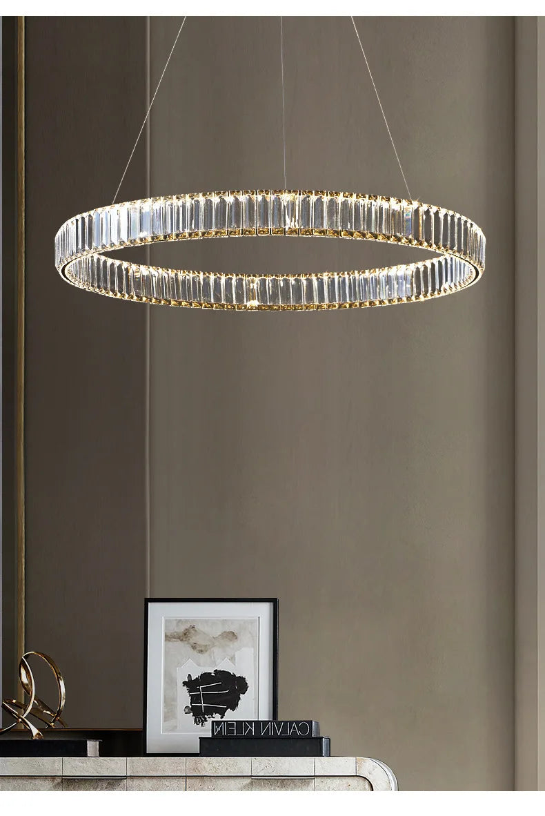 LED Pendant Light Crystal Round Living Room Bedroom Ring