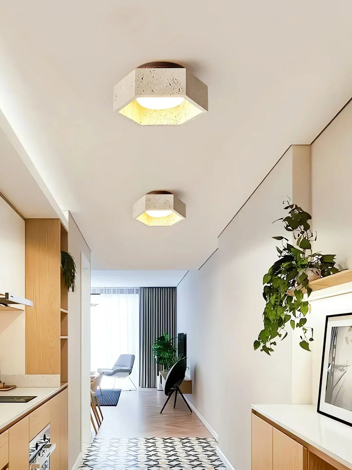 Hexagon Travertine Hexa Core Ceiling Light – Travertine detail 3