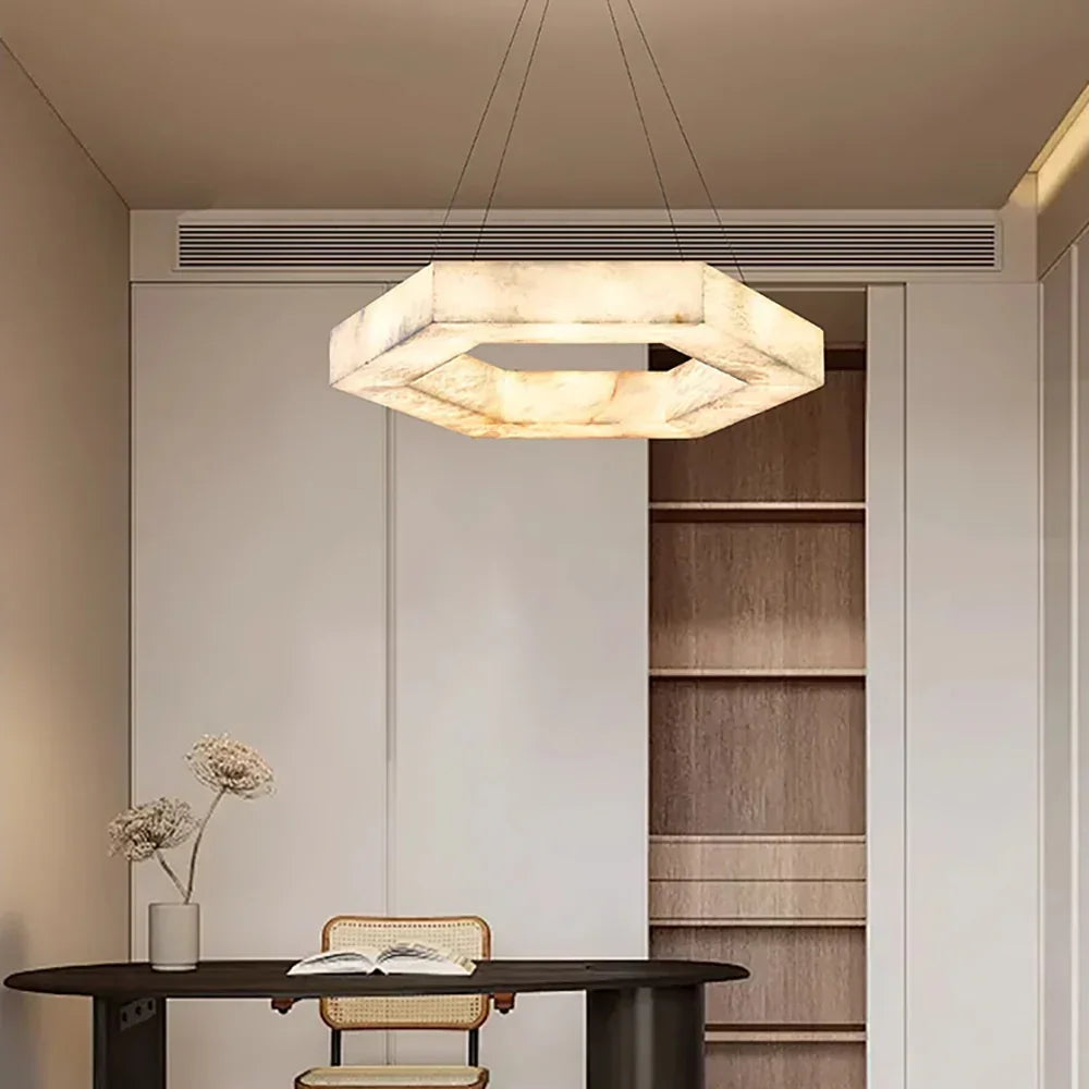 Hexagonal Alabaster Chandelier – Alabaster detail 2