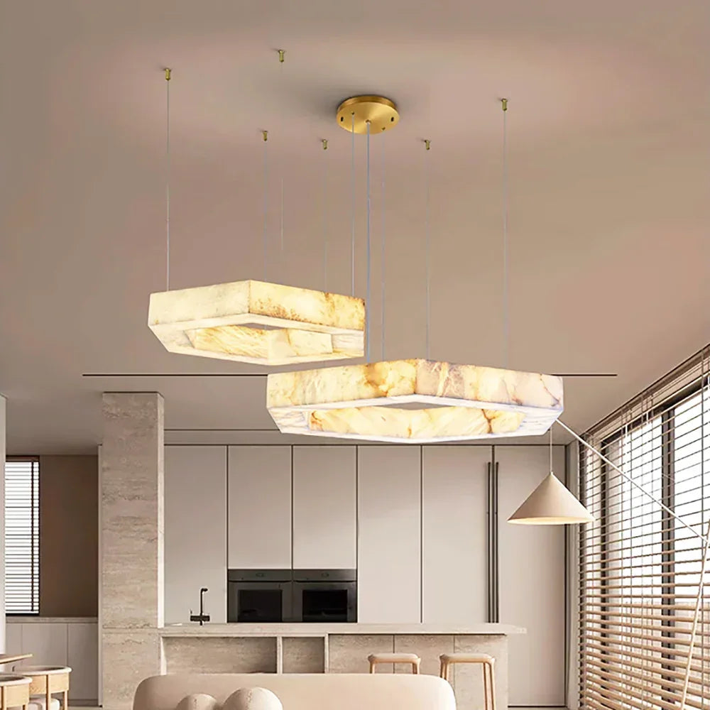 Hexagonal Alabaster Chandelier – Alabaster detail 3