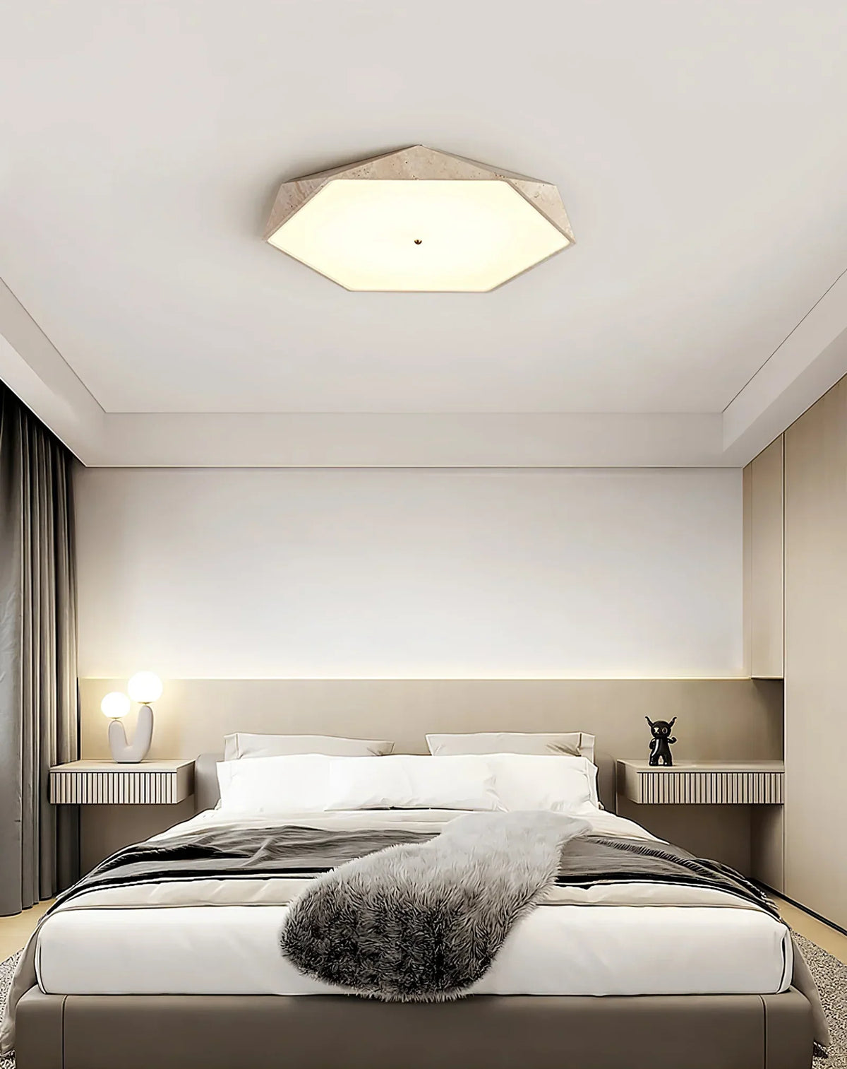 Hexagonal Travertine Lunarc Stone Ceiling Lamp – Travertine detail 6