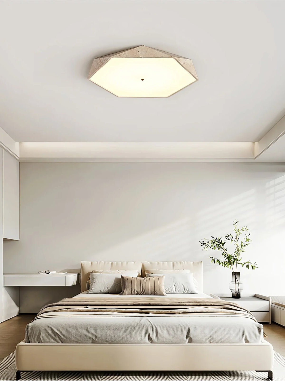 Hexagonal Travertine Lunarc Stone Ceiling Lamp – Travertine detail 4