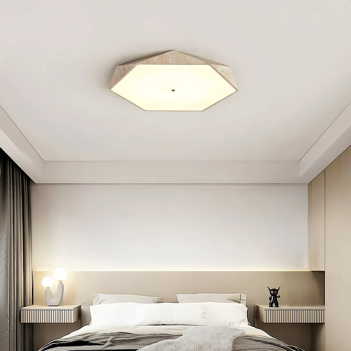 Hexagonal Travertine Lunarc Stone Ceiling Lamp – Travertine detail 2