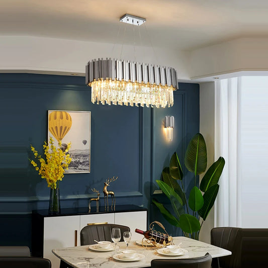 LED Postmodern Crystal Gold Chrome Dimmable Chandelier