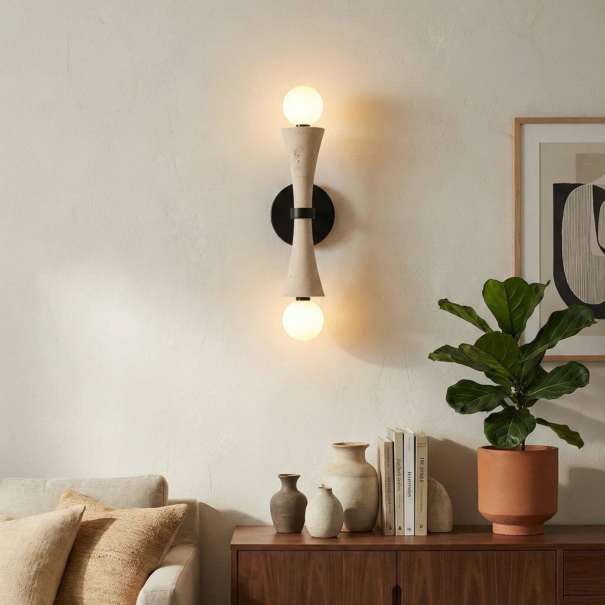 Hourglass Shape Travertine Obel Wall Sconce – Travertine detail 2