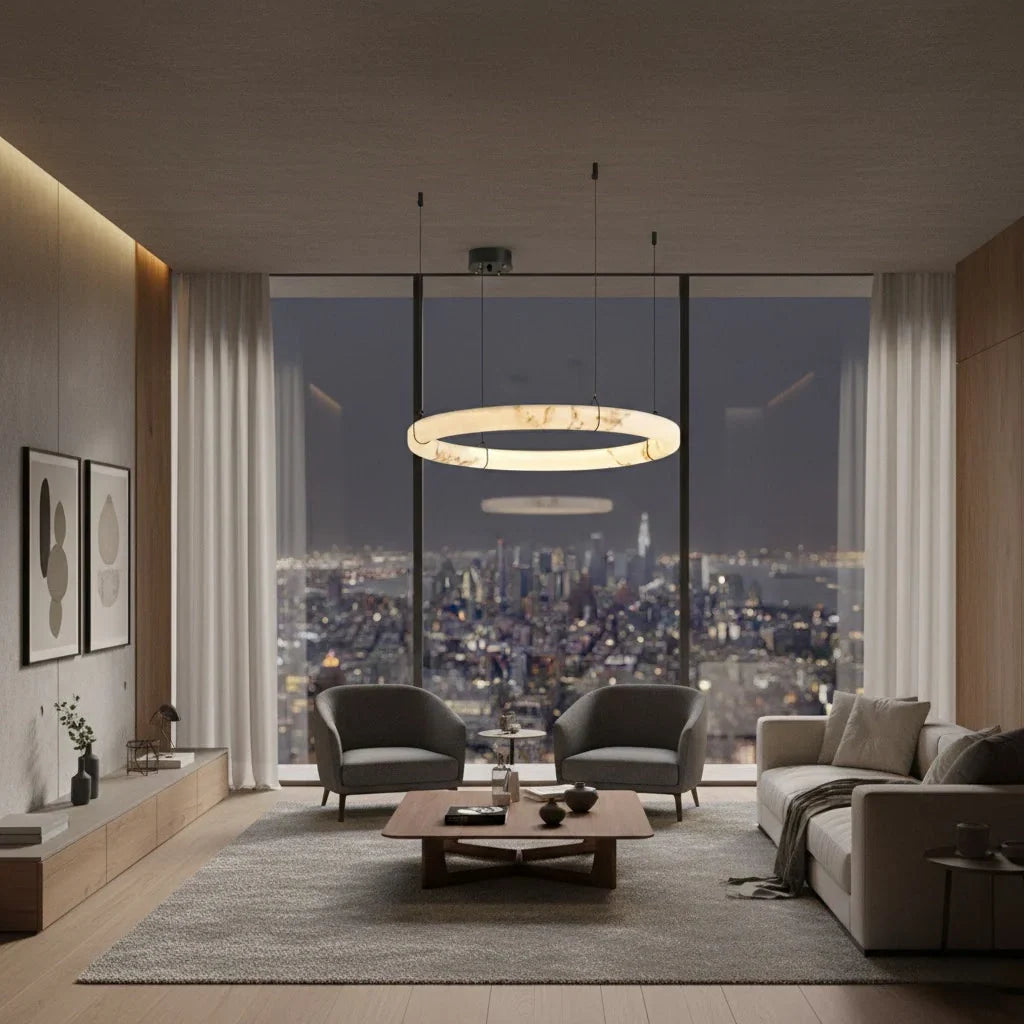 Modern Alabaster Ring Chandelier