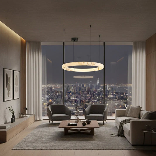 Modern Alabaster Ring Chandelier