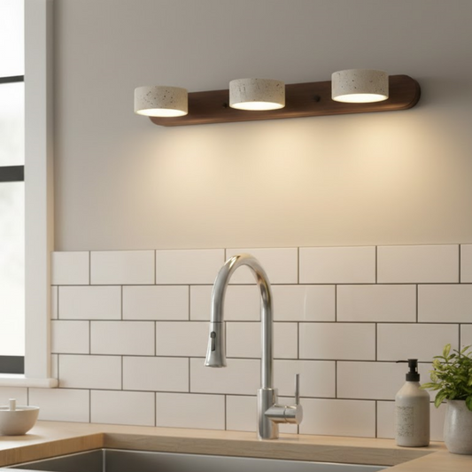 Modern LED Wood & Stone Travertine Wall Sconce