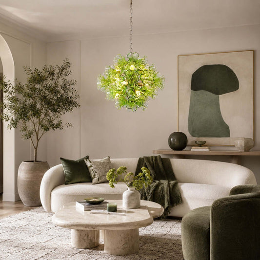 Murano Green Pleated Glass Flower Chandelier