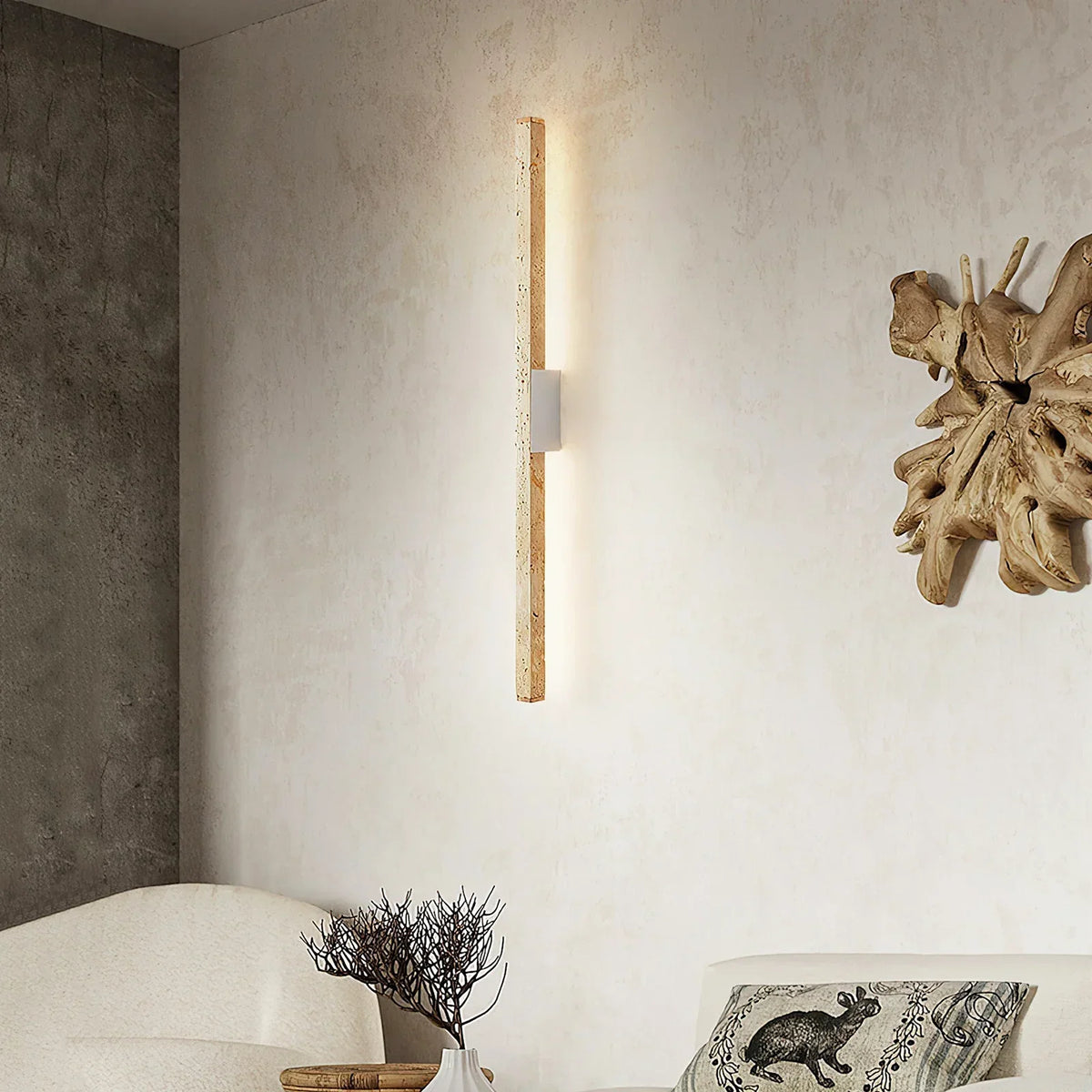 Long Strip Travertine Prometheus Wall Lamp – Travertine detail 2