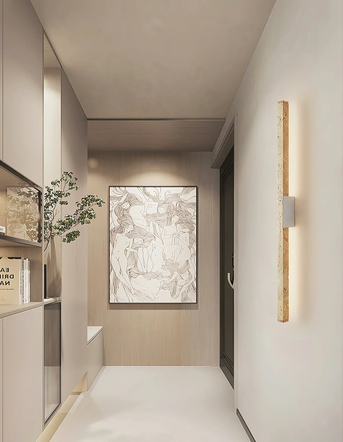 Long Strip Travertine Prometheus Wall Lamp – Travertine detail 7