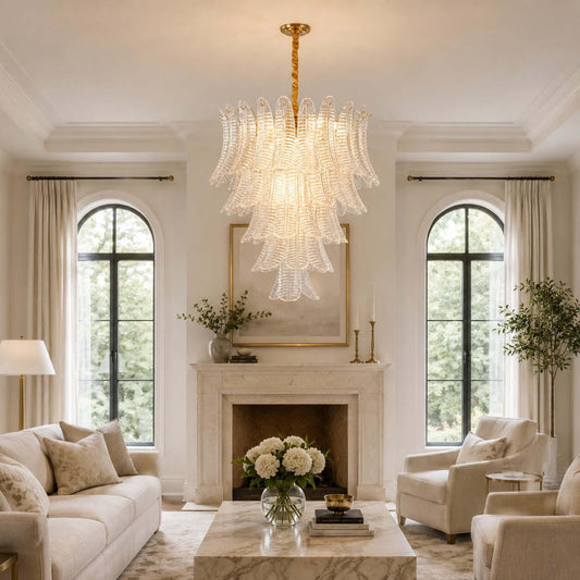 Murano Layered Clear Glass Leaf Chandelier