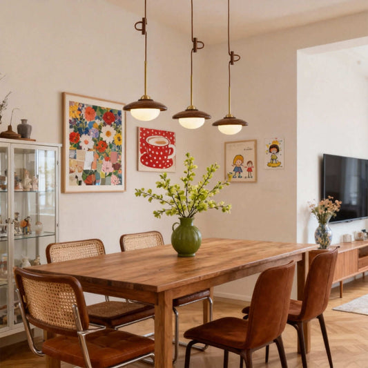 Mid-Century Walnut Wood UFO Pendant Light