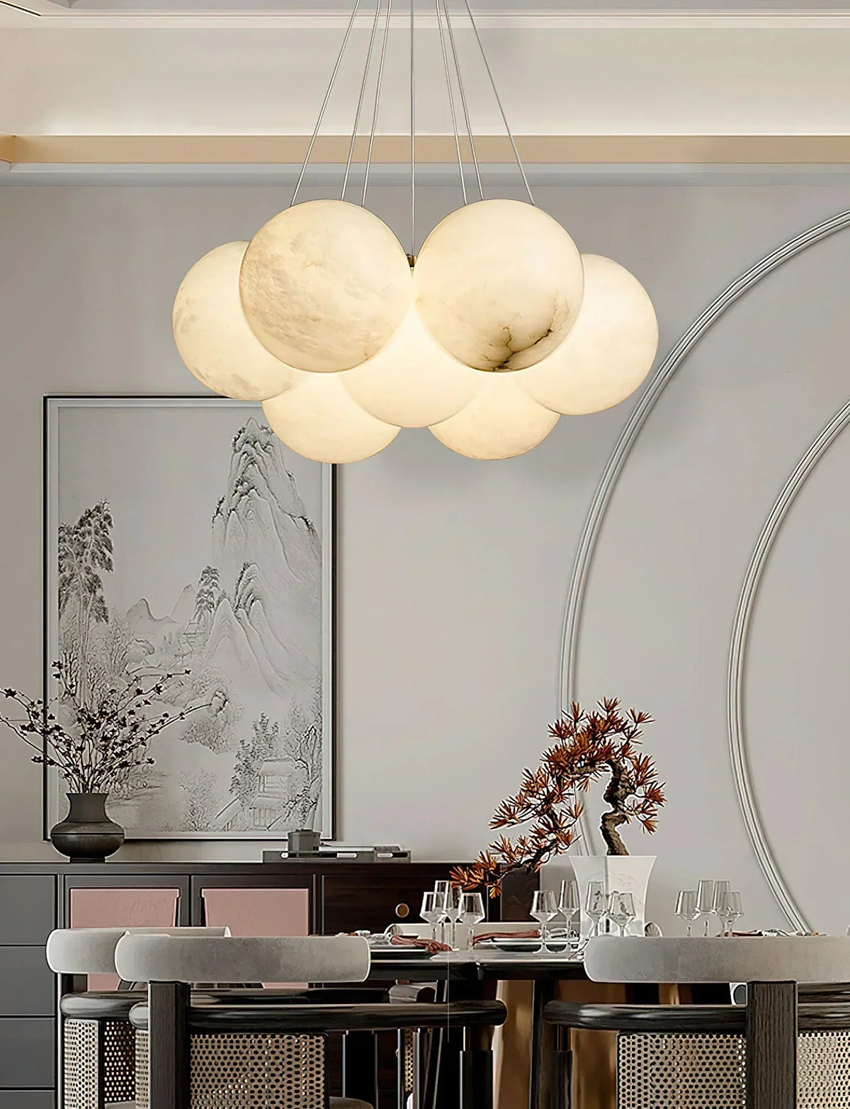 Lunar Alabaster Spherical Chandelier – Alabaster detail 10