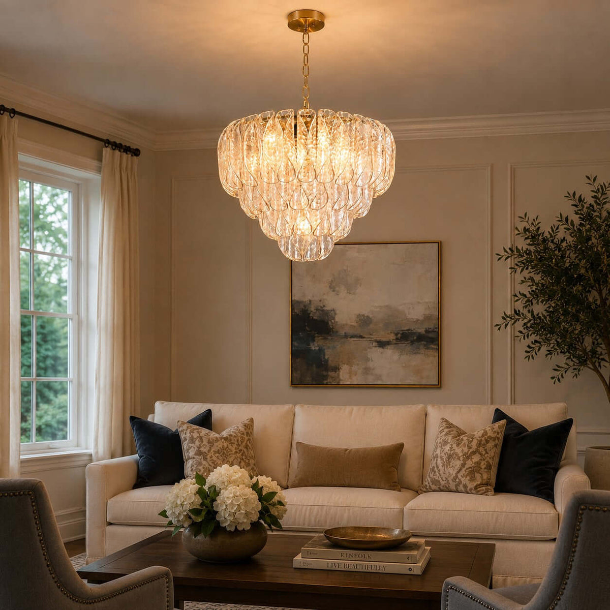 Layers Rippled Glass Petals Chandelier – Glass detail 10