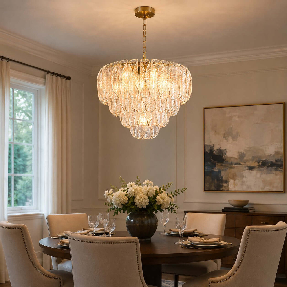 Layers Rippled Glass Petals Chandelier – Glass detail 11