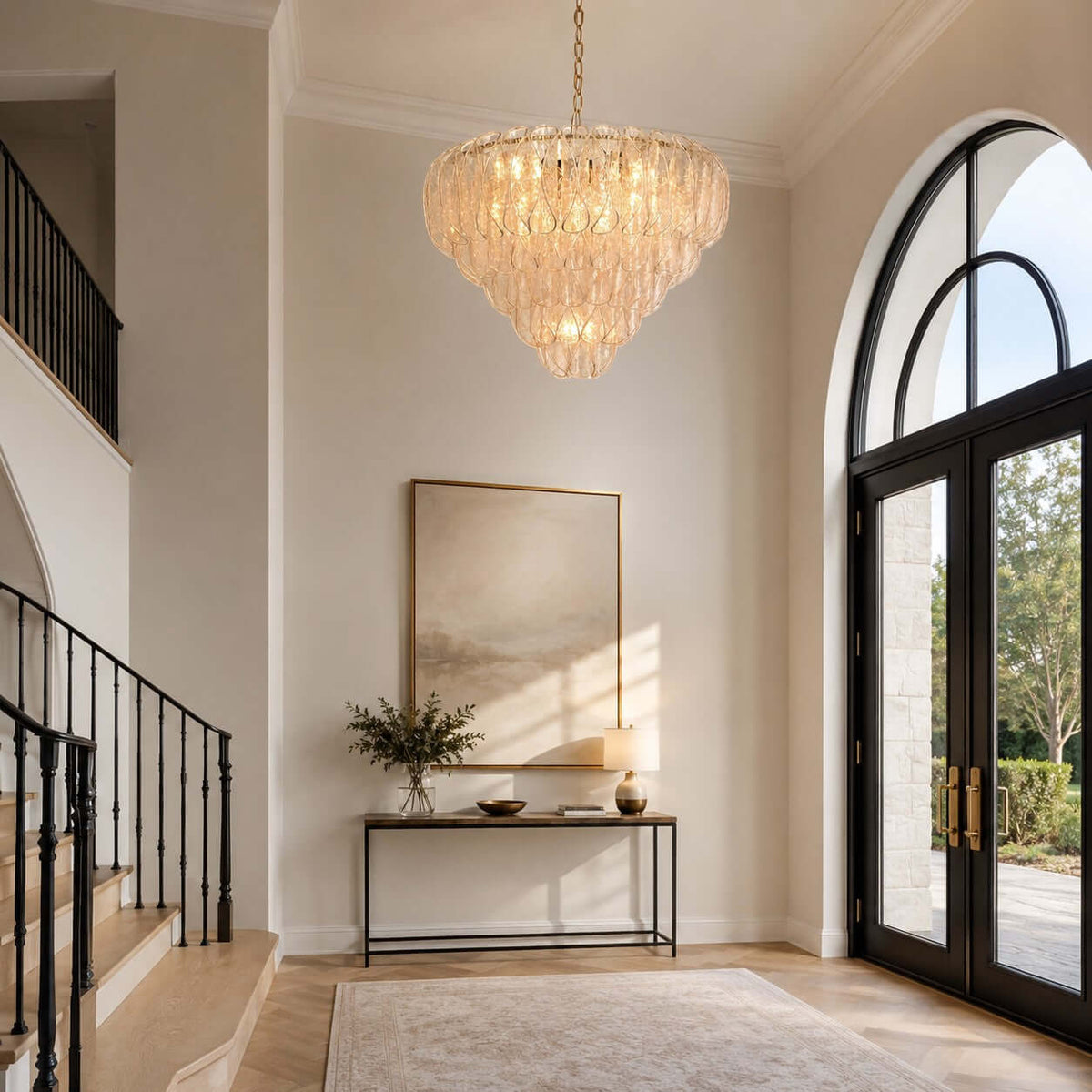Layers Rippled Glass Petals Chandelier – Glass detail 3
