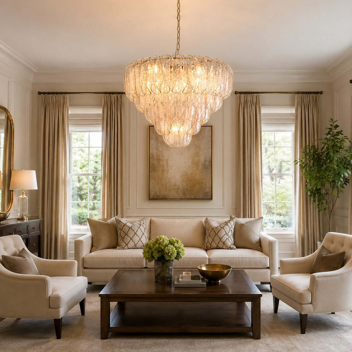 Layers Rippled Glass Petals Chandelier – Glass detail 4