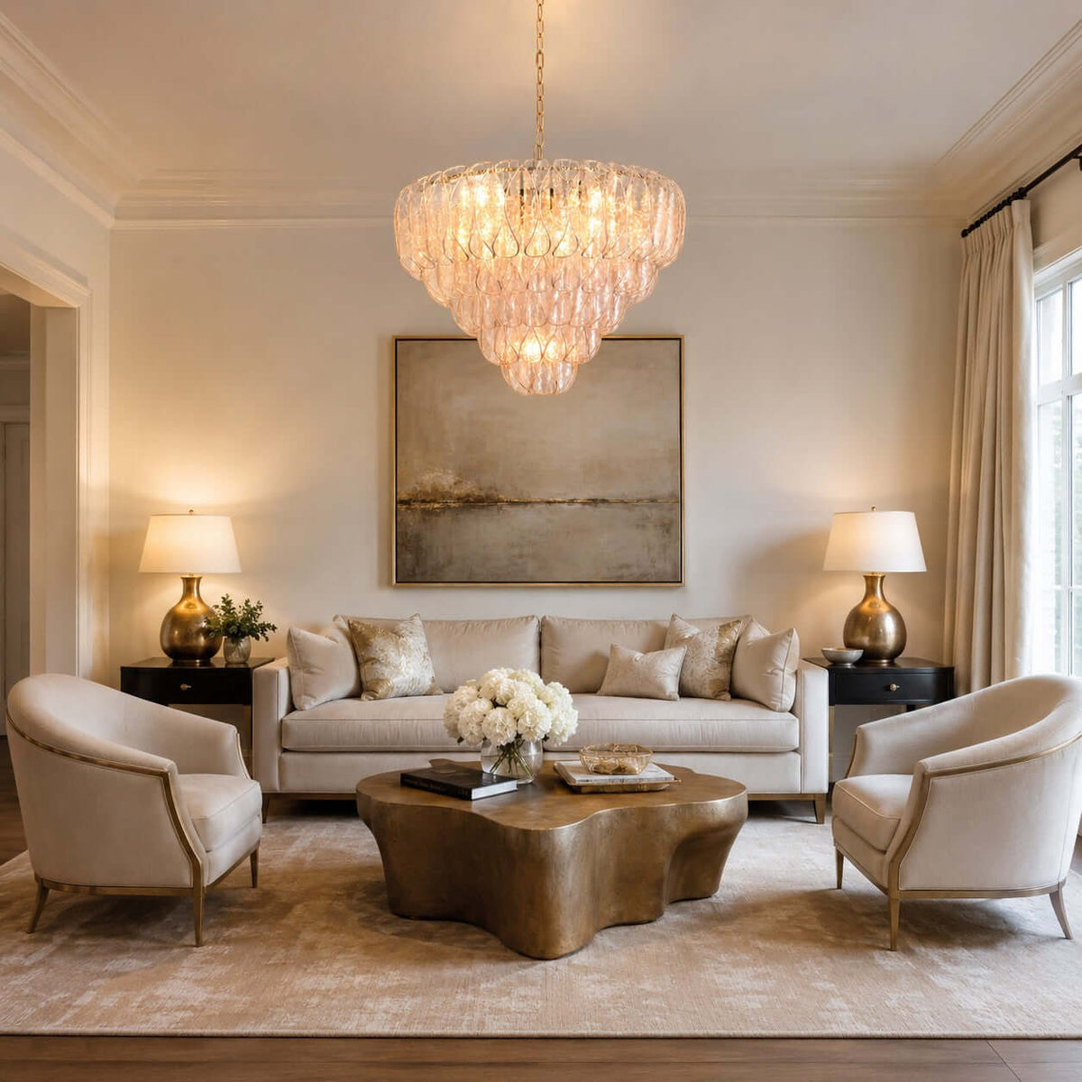 Layers Rippled Glass Petals Chandelier – Glass detail 5
