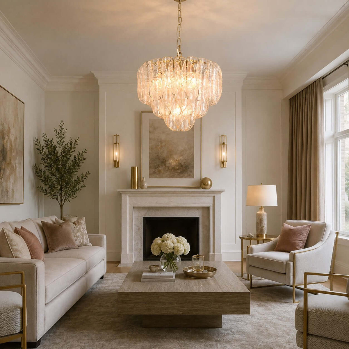 Layers Rippled Glass Petals Chandelier – Glass detail 7
