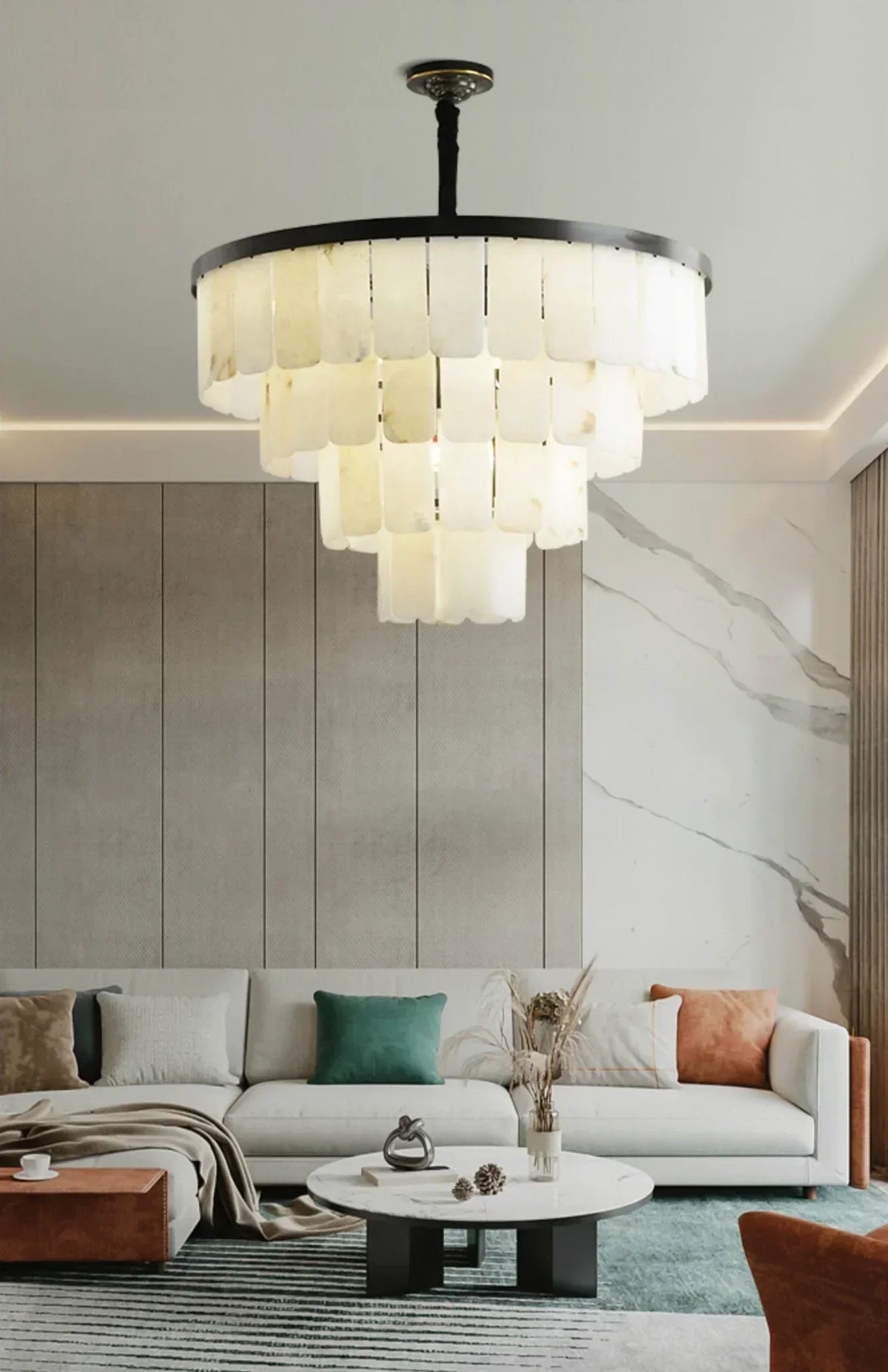 Luxurious Cascading Snow Plaster Alabaster Chandelier – Alabaster detail 6