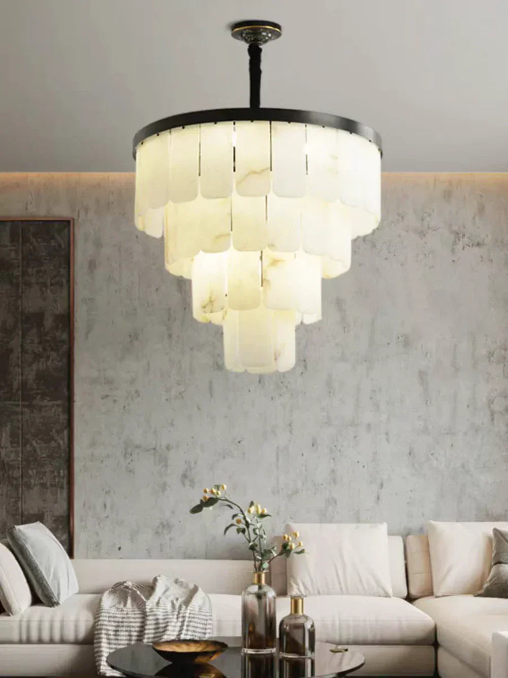 Luxurious Cascading Snow Plaster Alabaster Chandelier – Alabaster detail 11