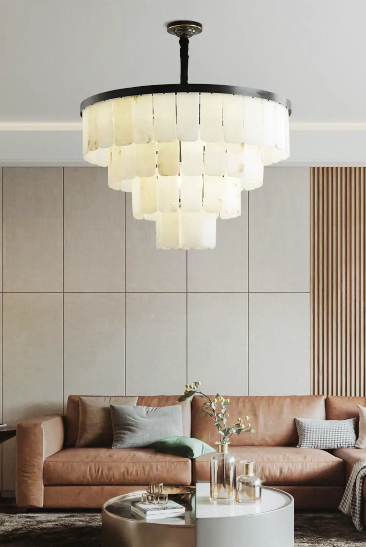Luxurious Cascading Snow Plaster Alabaster Chandelier – Alabaster detail 9