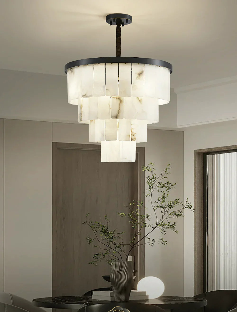 Luxurious Cascading Snow Plaster Alabaster Chandelier – Alabaster detail 4